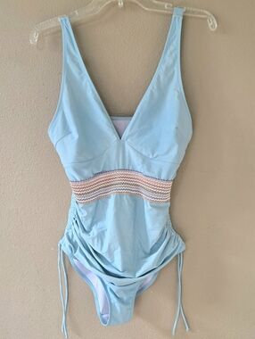 B Swim Blue Tummy Control Flattering One Piece Swimsuit - Size Large